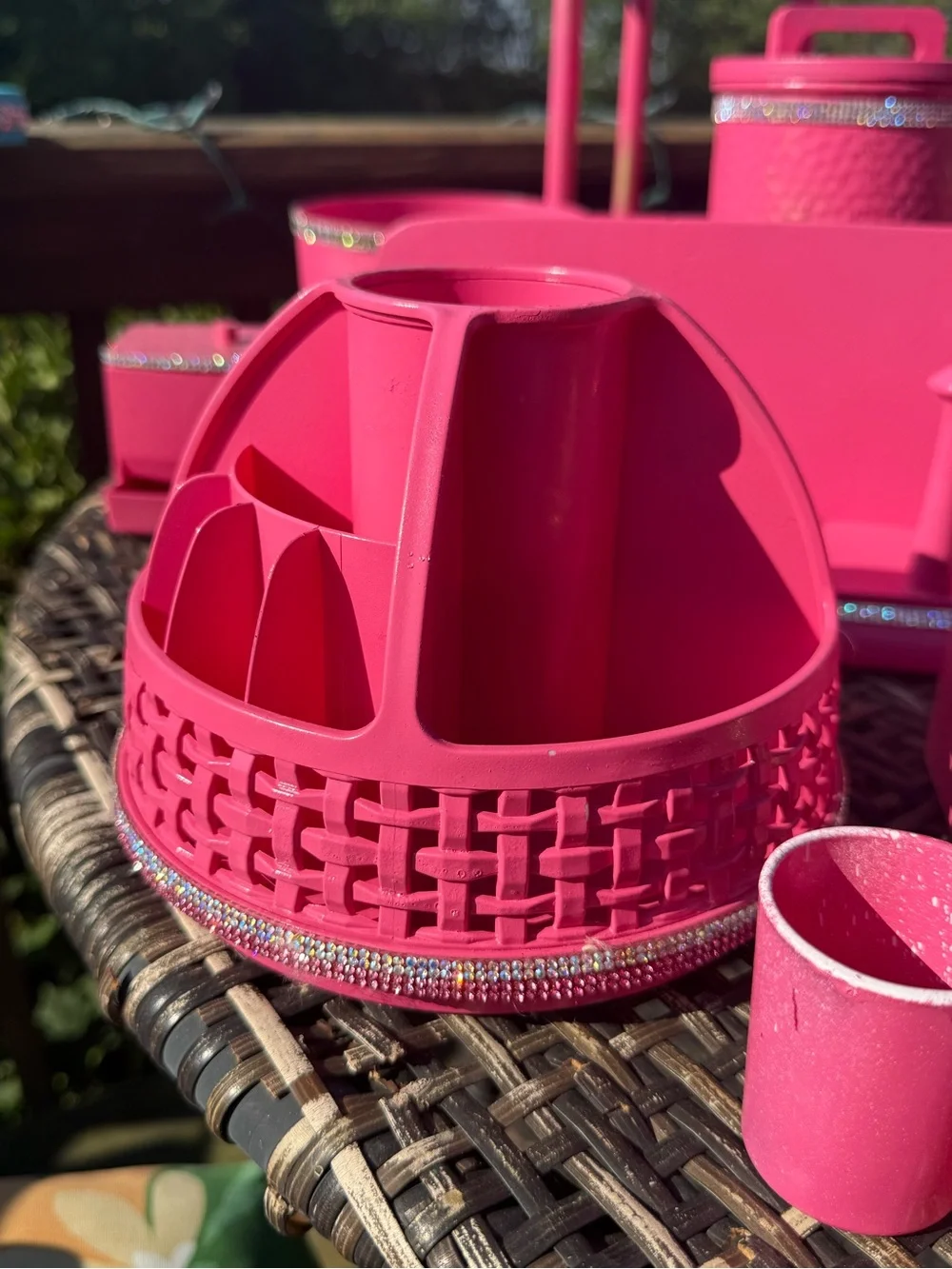 15 piece set-Hot Pink “Barbie Theme” vanity decor-with Rhinestone Accents!